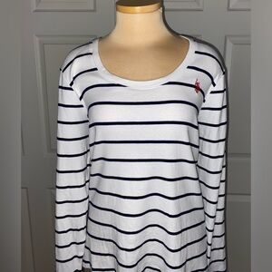 U.S. Polo Assn. White and Black Stripes Long Sleeve Tee, Top, XXL